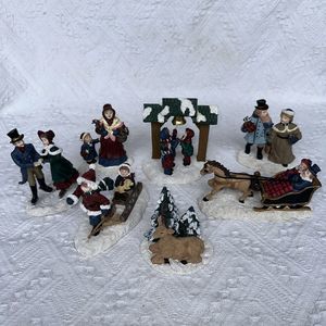 Mervyn's Village Square Set Of 7,  1996 Figurine Holiday Christmas Vintage